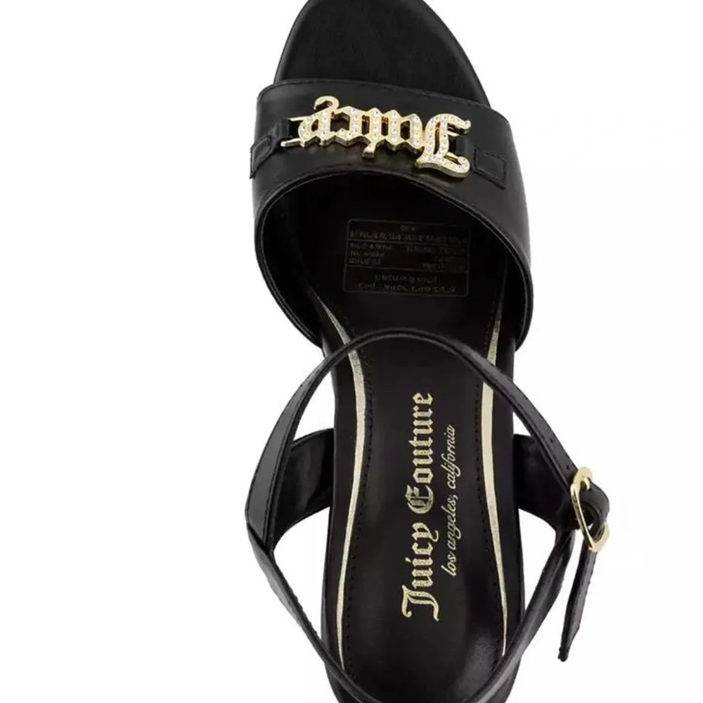 Black‎ Wedge Sandals with Gold Accent